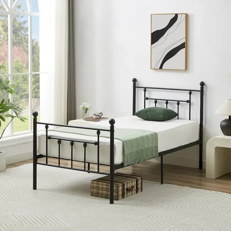 Cadre de lit en métal Javlergo, cadre de lit plateforme moderne avec tête et pied de lit, sommier non requis
