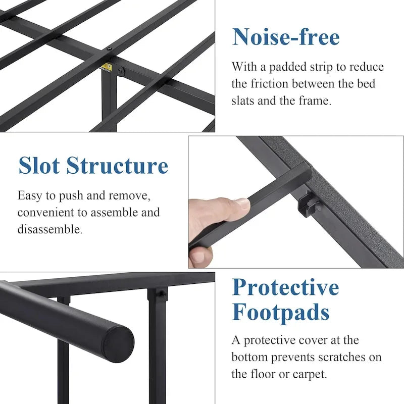 Cadre de lit en métal Javlergo, cadre de lit plateforme moderne avec tête et pied de lit, sommier non requis