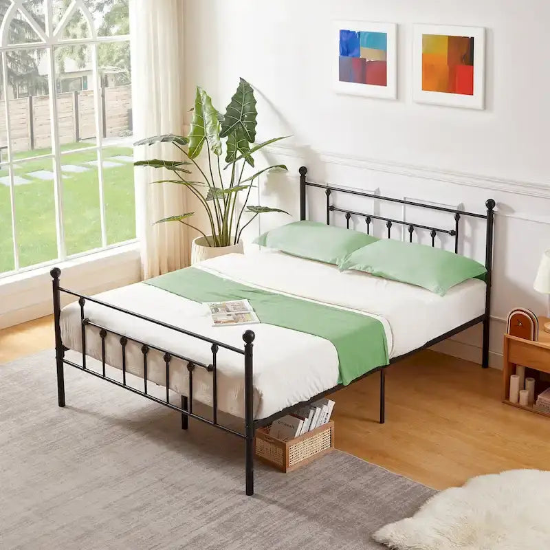 Cadre de lit en métal Javlergo, cadre de lit plateforme moderne avec tête et pied de lit, sommier non requis