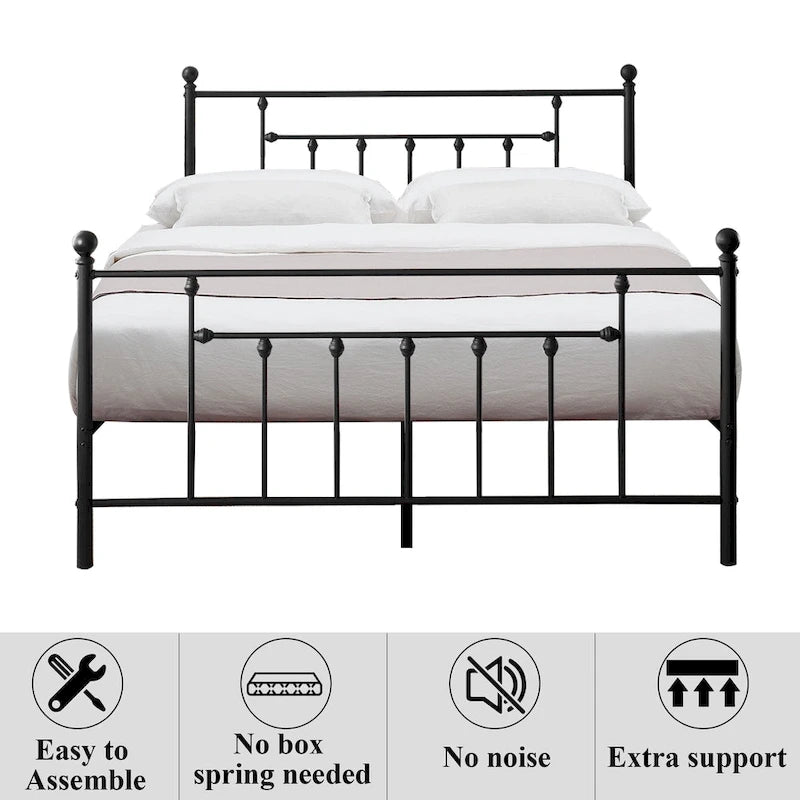 Cadre de lit en métal Javlergo, cadre de lit plateforme moderne avec tête et pied de lit, sommier non requis