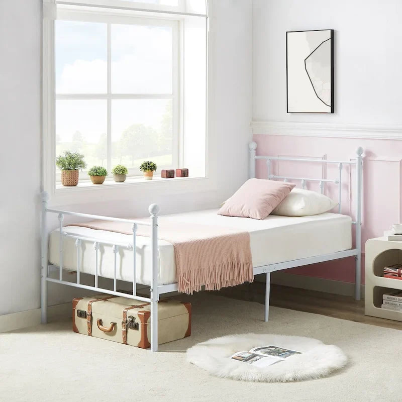 Cadre de lit en métal Javlergo, cadre de lit plateforme moderne avec tête et pied de lit, sommier non requis