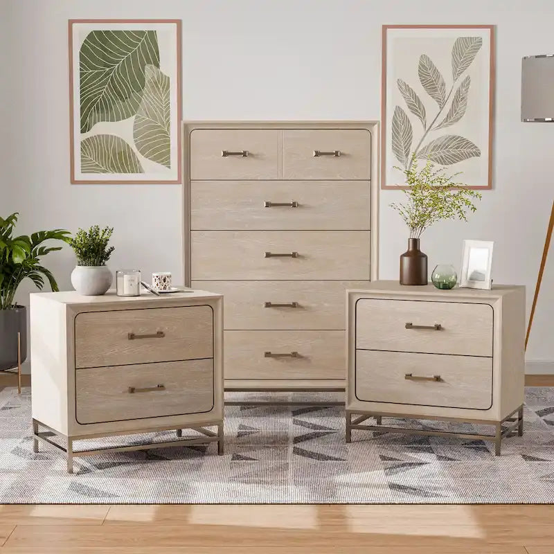 Furniture of America Drayden Transitional Oak Solid Wood 3-Piece Chest and 2 Nightstand Bedroom Set