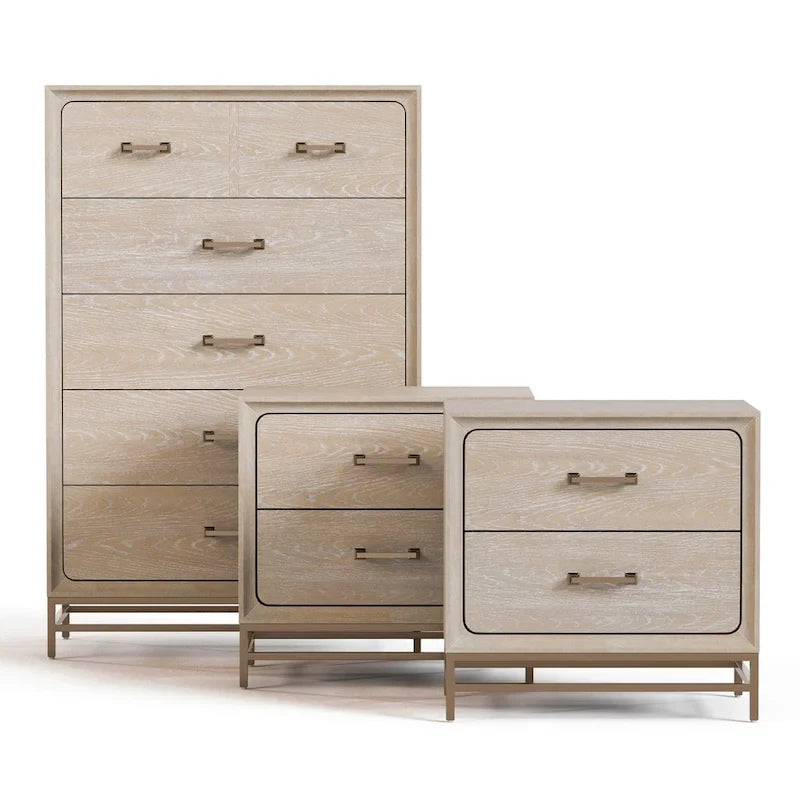 Ensemble de chambre à coucher Furniture of America Drayden Transitional en chêne massif, comprenant une commode 3 pièces et 2 tables de chevet.