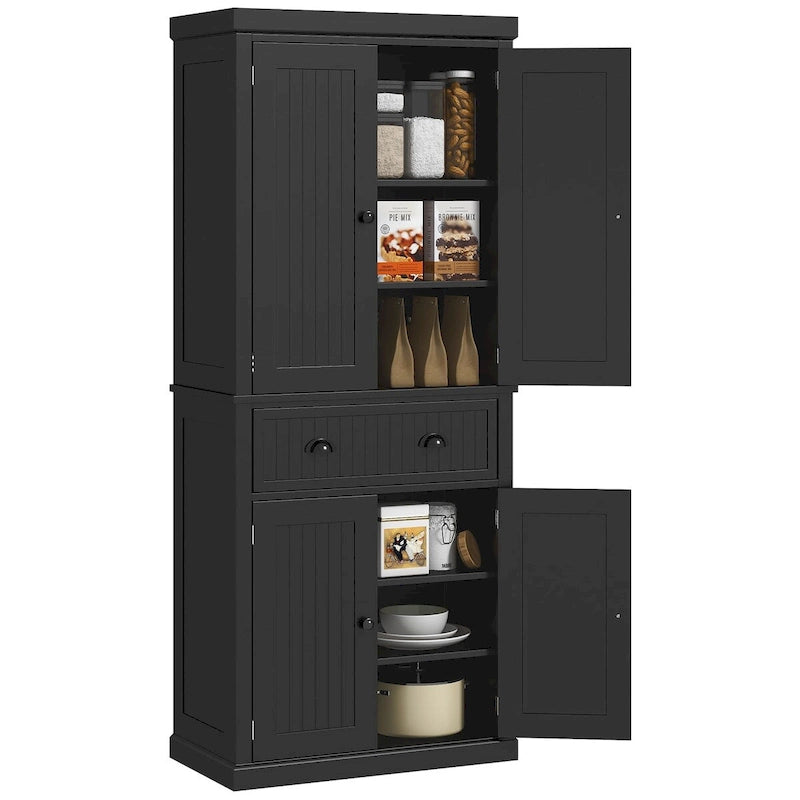 Armoire de rangement de cuisine 72 pouces, armoire traditionnelle autoportante avec 4 portes et 3 étagères réglables, grand tiroir central