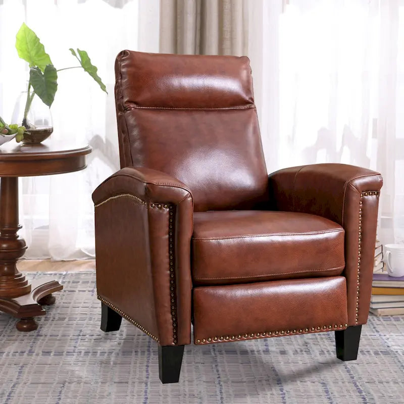 Fauteuil inclinable en cuir avec garniture cloutée