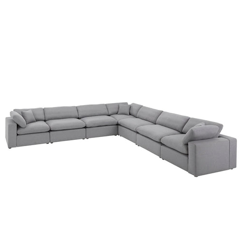 Canapé d'angle 7 places Anka en lin gris garni de duvet, par iNSPIRE Q Modern