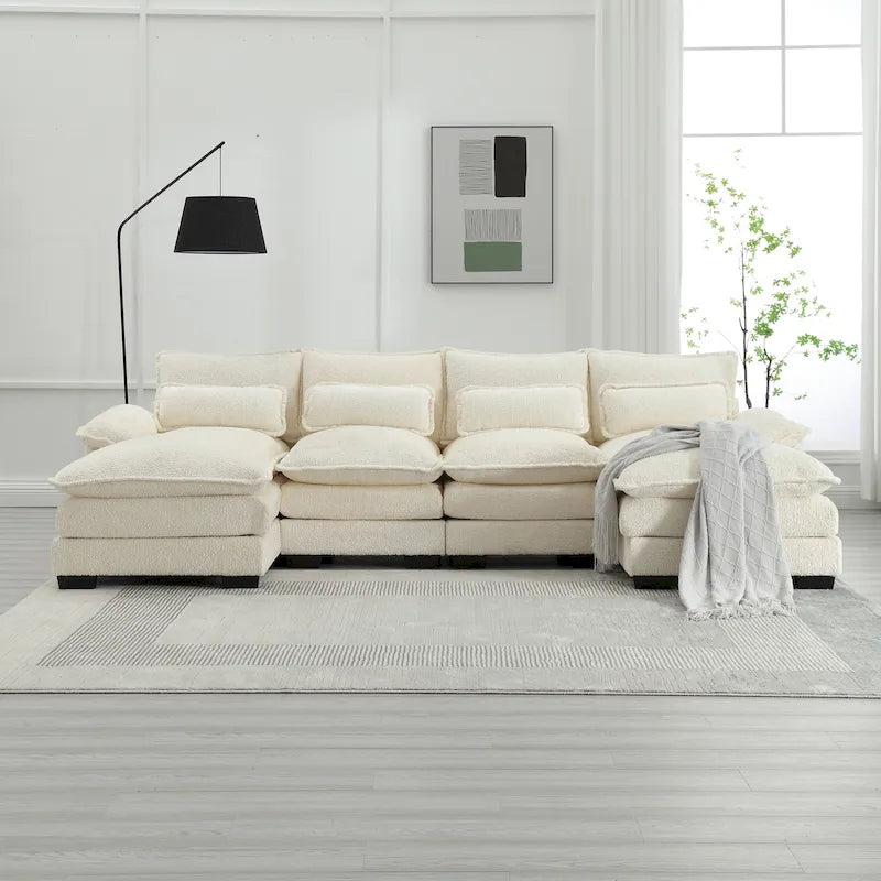 Canapé d'angle moderne en forme de U, grand format, en tissu chenille, avec poufs, canapé réversible pour salon