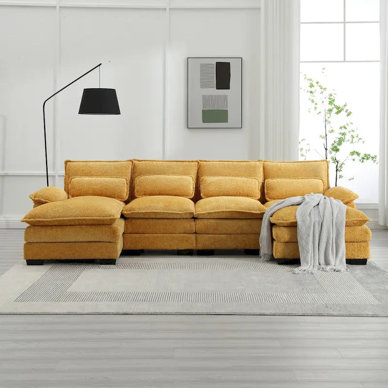 Canapé d'angle moderne en forme de U, grand format, en tissu chenille, avec poufs, canapé réversible pour salon