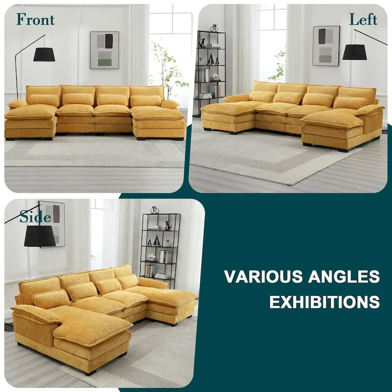 Canapé d'angle moderne en forme de U, grand format, en tissu chenille, avec poufs, canapé réversible pour salon