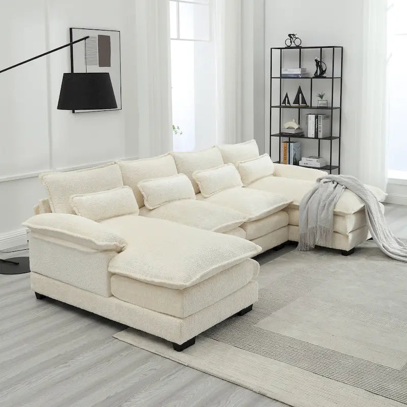 Canapé d'angle moderne en forme de U, grand format, en tissu chenille, avec poufs, canapé réversible pour salon