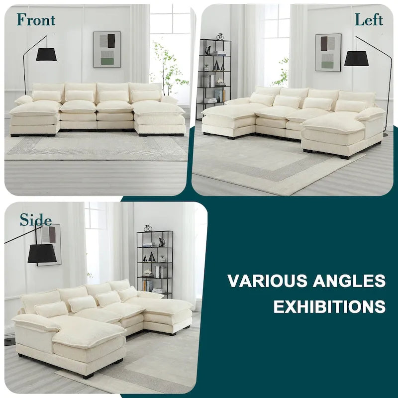 Canapé d'angle moderne en forme de U, grand format, en tissu chenille, avec poufs, canapé réversible pour salon