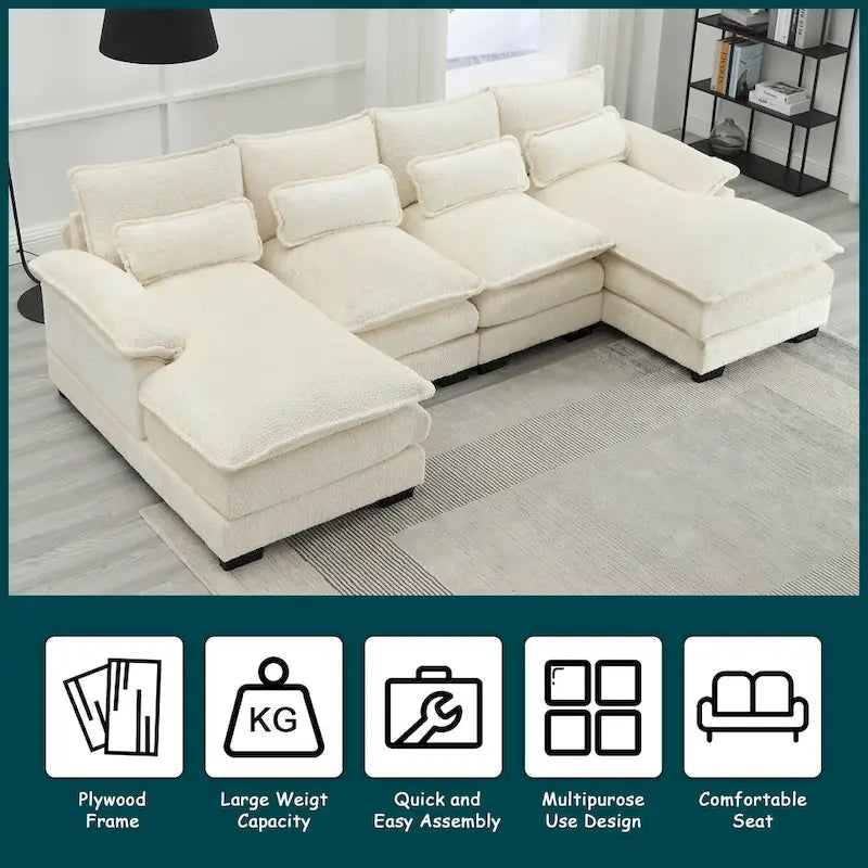 Canapé d'angle moderne en forme de U, grand format, en tissu chenille, avec poufs, canapé réversible pour salon