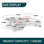 Canapé d'angle moderne en forme de U, grand format, en tissu chenille, avec poufs, canapé réversible pour salon