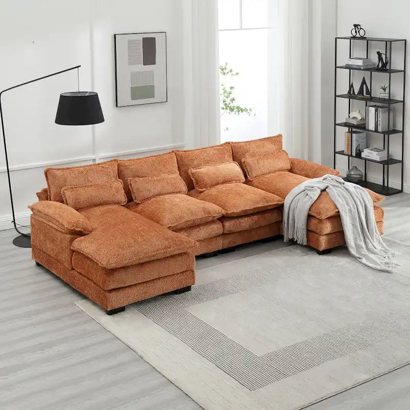 Canapé d'angle moderne en forme de U, grand format, en tissu chenille, avec poufs, canapé réversible pour salon