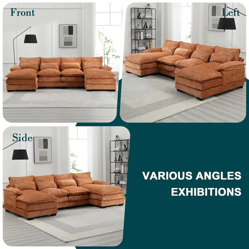 Canapé d'angle moderne en forme de U, grand format, en tissu chenille, avec poufs, canapé réversible pour salon