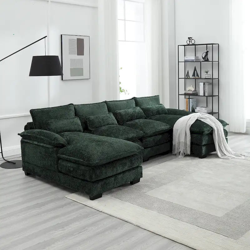 Canapé d'angle moderne en forme de U, grand format, en tissu chenille, avec poufs, canapé réversible pour salon