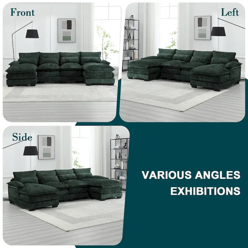 Canapé d'angle moderne en forme de U, grand format, en tissu chenille, avec poufs, canapé réversible pour salon