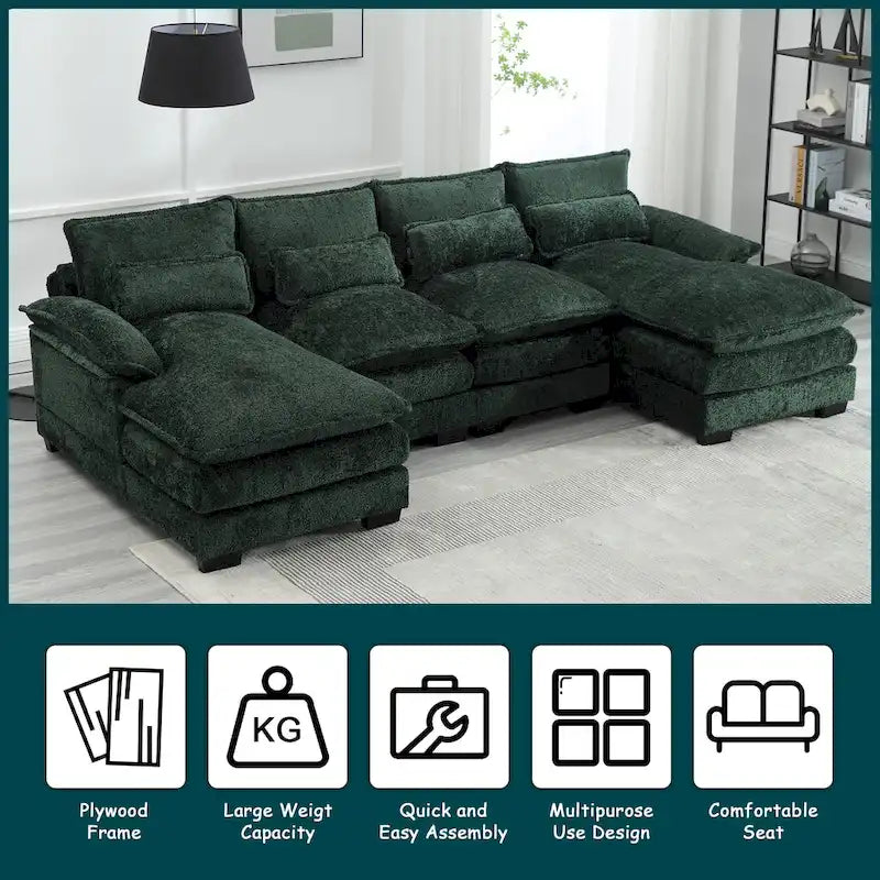 Canapé d'angle moderne en forme de U, grand format, en tissu chenille, avec poufs, canapé réversible pour salon