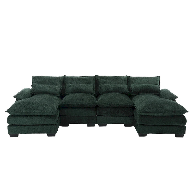 Canapé d'angle moderne en forme de U, grand format, en tissu chenille, avec poufs, canapé réversible pour salon