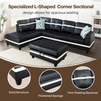 Ensemble canapé d'angle en similicuir avec pouf, 3 pièces