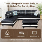 Ensemble canapé d'angle en similicuir avec pouf, 3 pièces