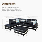 Ensemble canapé d'angle en similicuir avec pouf, 3 pièces