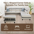 Ensemble canapé d'angle en similicuir avec pouf, 3 pièces