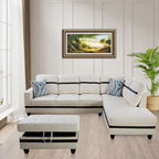 Ensemble canapé d'angle en similicuir avec pouf, 3 pièces