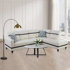 Ensemble canapé d'angle en similicuir avec pouf, 3 pièces