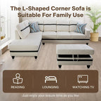 Ensemble canapé d'angle en similicuir avec pouf, 3 pièces