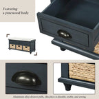 Banc de rangement rustique avec 3 tiroirs et 3 paniers en rotin, banc à chaussures pour salon, entrée