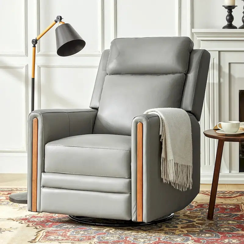 Jaime Modern Genuine Leather Rocking Swivel Power Recliner with Adjustable Headrest and Footrest by HULALA HOME
