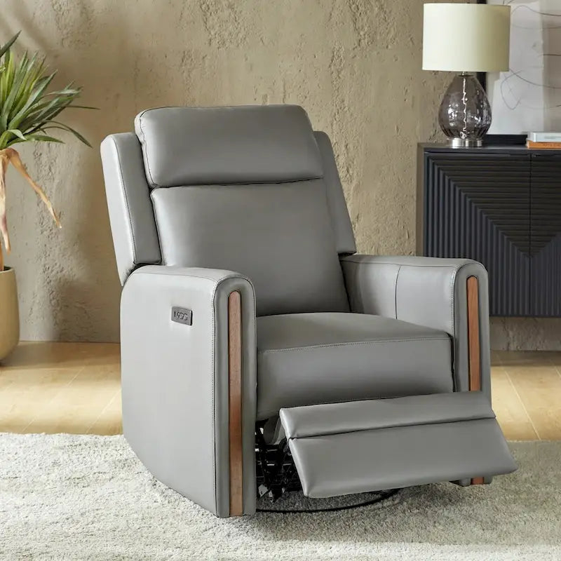 Fauteuil inclinable électrique pivotant à bascule Jaime Modern en cuir véritable avec appui-tête et repose-pieds réglables par HULALA HOME