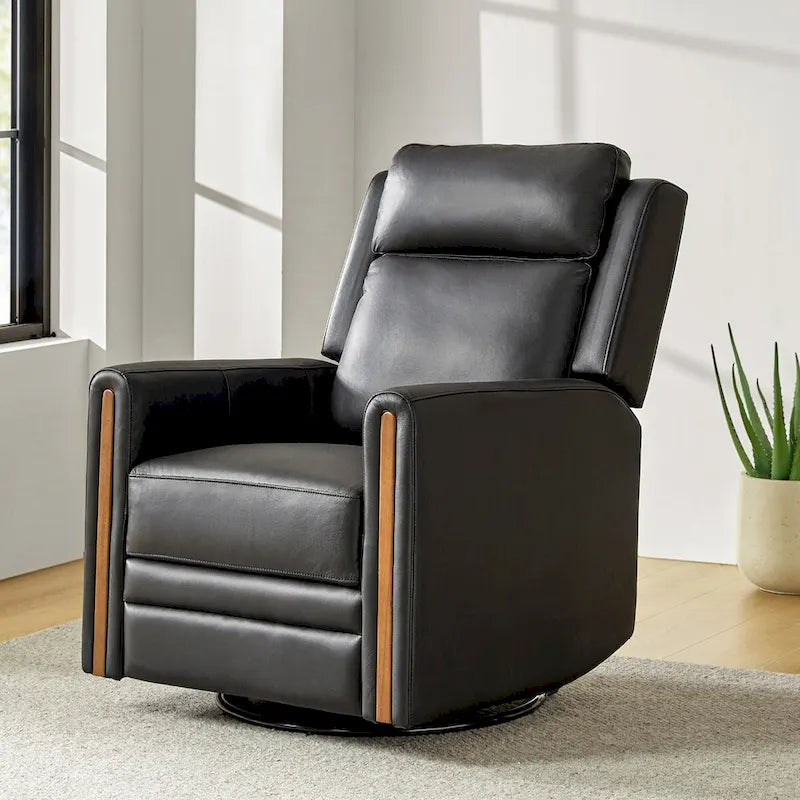 Fauteuil inclinable électrique pivotant à bascule Jaime Modern en cuir véritable avec appui-tête et repose-pieds réglables par HULALA HOME