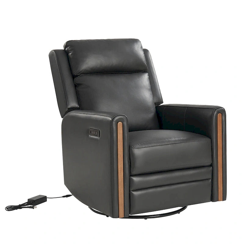 Fauteuil inclinable électrique pivotant à bascule Jaime Modern en cuir véritable avec appui-tête et repose-pieds réglables par HULALA HOME