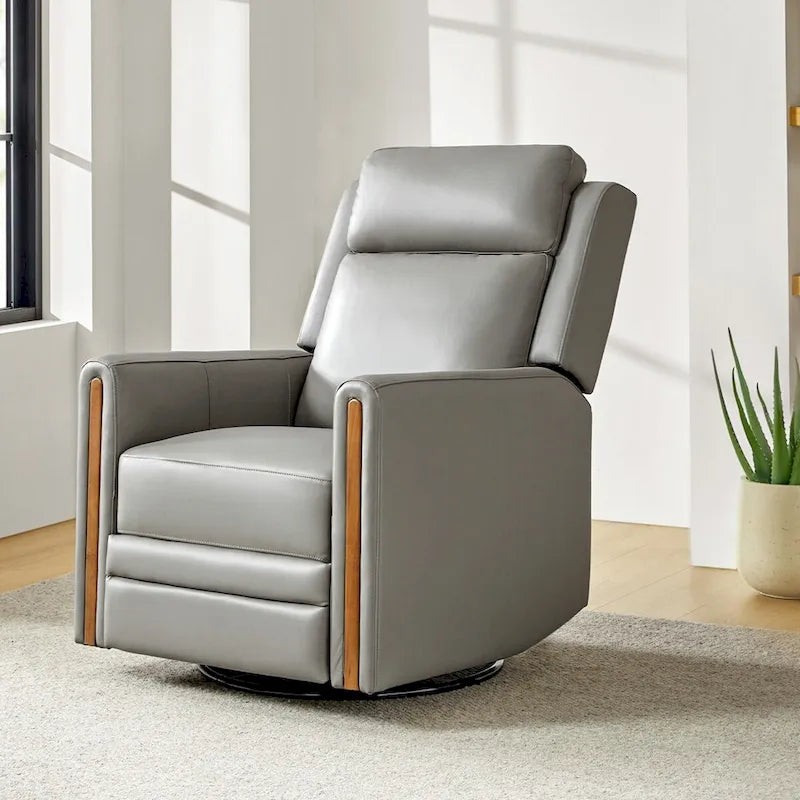 Fauteuil inclinable électrique pivotant à bascule Jaime Modern en cuir véritable avec appui-tête et repose-pieds réglables par HULALA HOME