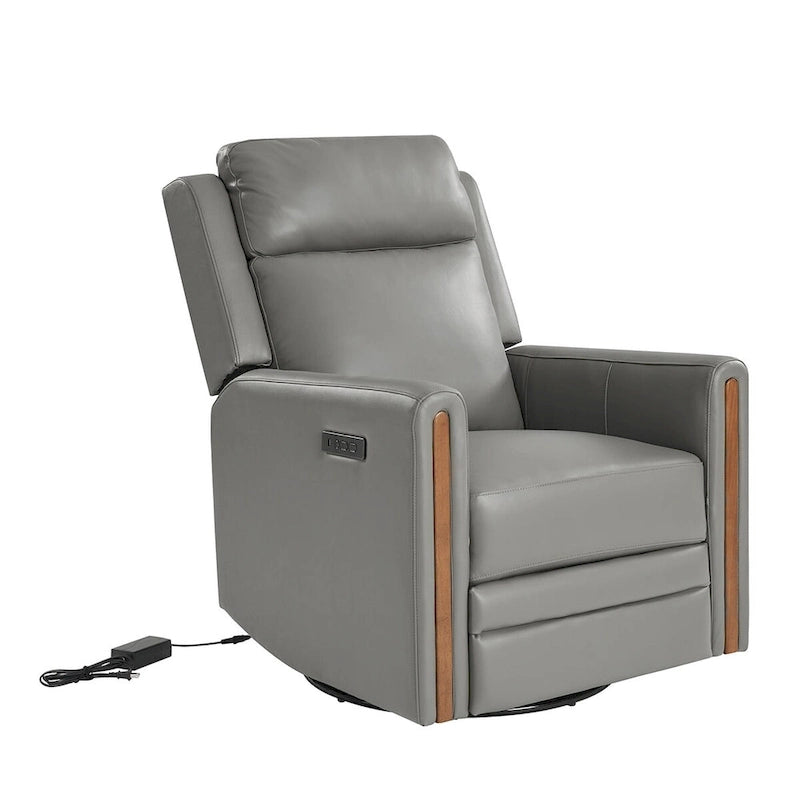 Fauteuil inclinable électrique pivotant à bascule Jaime Modern en cuir véritable avec appui-tête et repose-pieds réglables par HULALA HOME