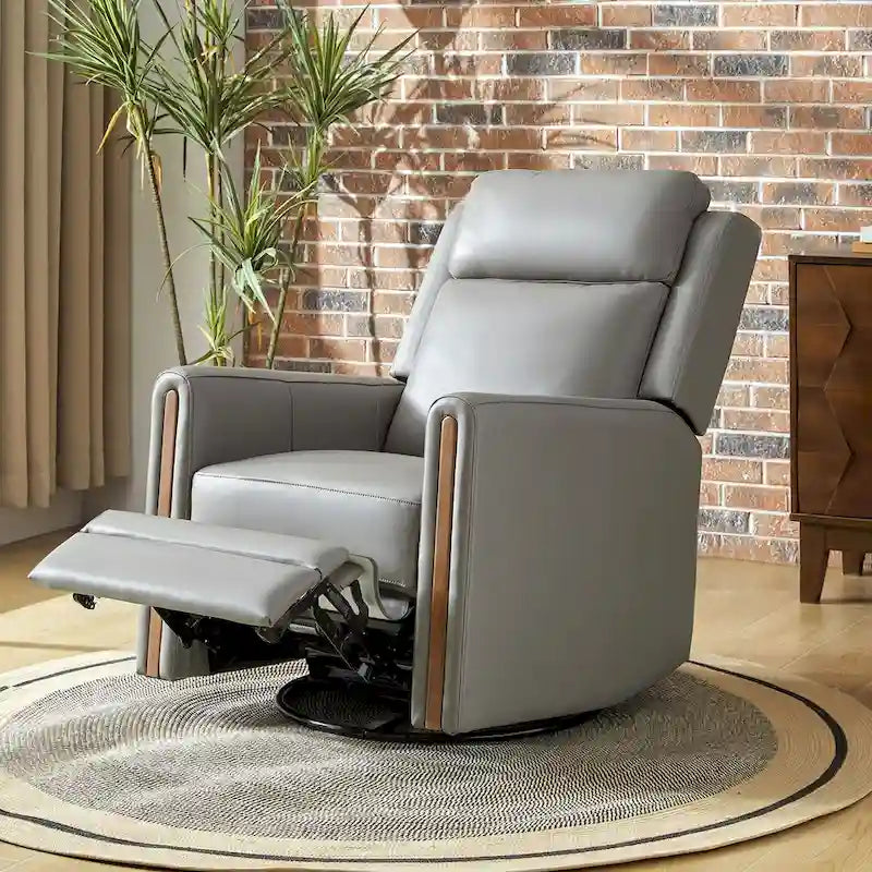Fauteuil inclinable électrique pivotant à bascule Jaime Modern en cuir véritable avec appui-tête et repose-pieds réglables par HULALA HOME