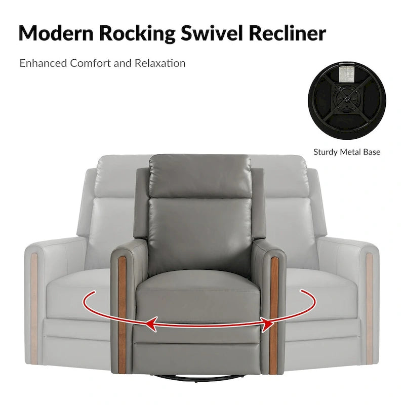 Fauteuil inclinable électrique pivotant à bascule Jaime Modern en cuir véritable avec appui-tête et repose-pieds réglables par HULALA HOME