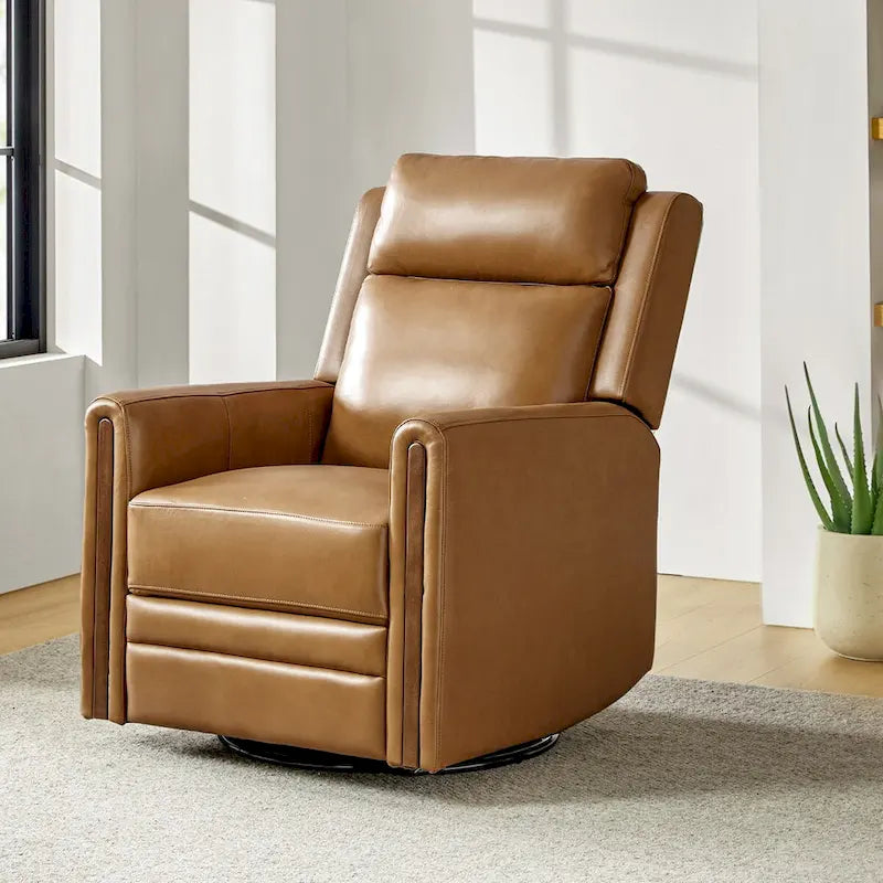 Fauteuil inclinable électrique pivotant à bascule Jaime Modern en cuir véritable avec appui-tête et repose-pieds réglables par HULALA HOME