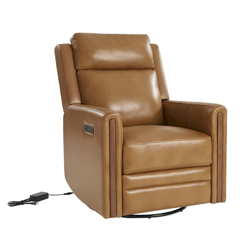 Fauteuil inclinable électrique pivotant à bascule Jaime Modern en cuir véritable avec appui-tête et repose-pieds réglables par HULALA HOME