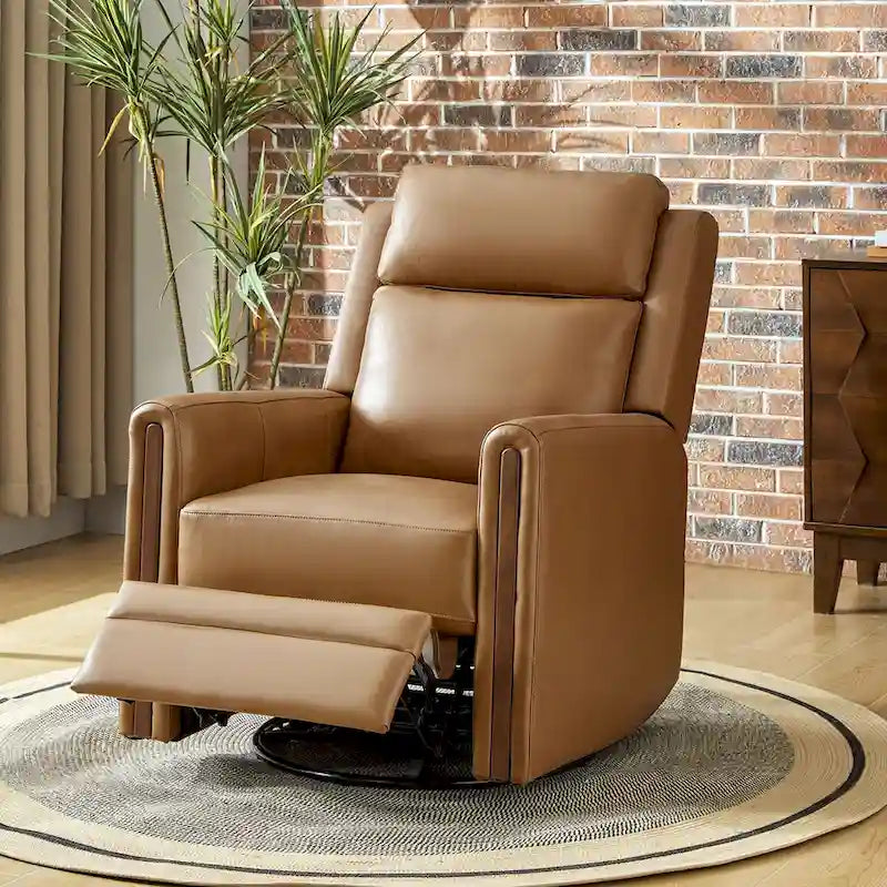 Fauteuil inclinable électrique pivotant à bascule Jaime Modern en cuir véritable avec appui-tête et repose-pieds réglables par HULALA HOME