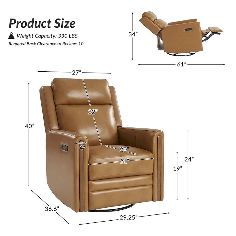 Fauteuil inclinable électrique pivotant à bascule Jaime Modern en cuir véritable avec appui-tête et repose-pieds réglables par HULALA HOME