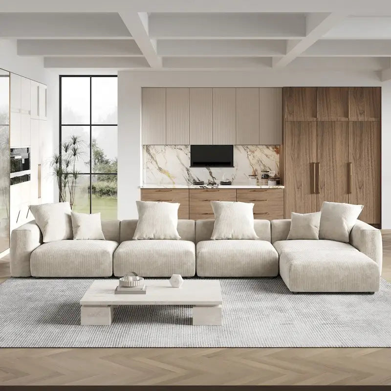 Canapé d'angle surdimensionné en velours côtelé avec pouf, canapé convertible en forme de L, canapés profonds pour salon moderne