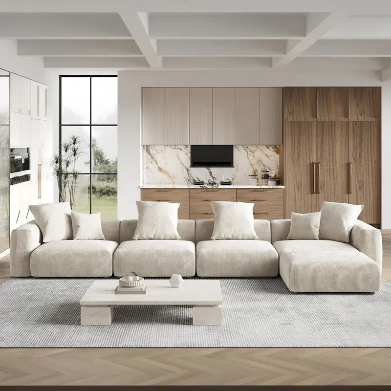 Canapé d'angle surdimensionné en velours côtelé avec pouf, canapé convertible en forme de L, canapés profonds pour salon moderne