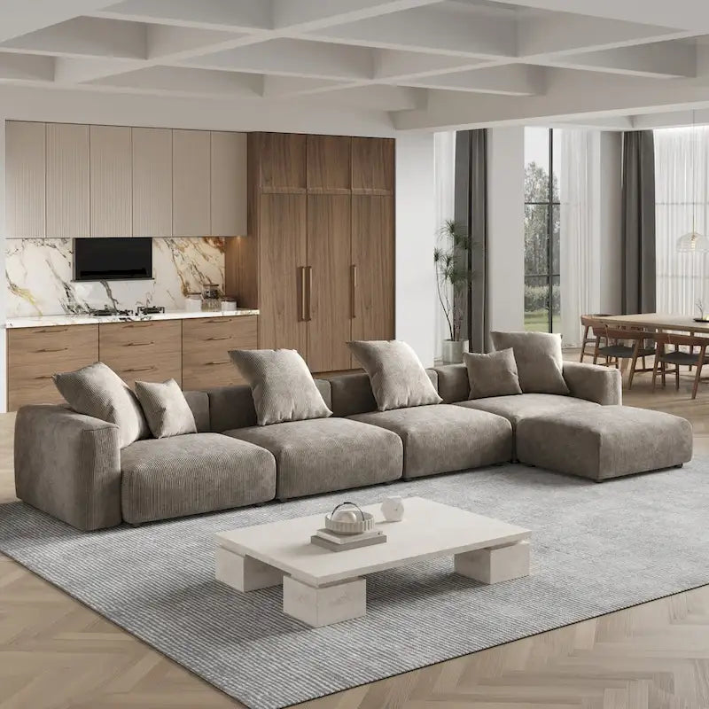 Canapé d'angle surdimensionné en velours côtelé avec pouf, canapé convertible en forme de L, canapés profonds pour salon moderne