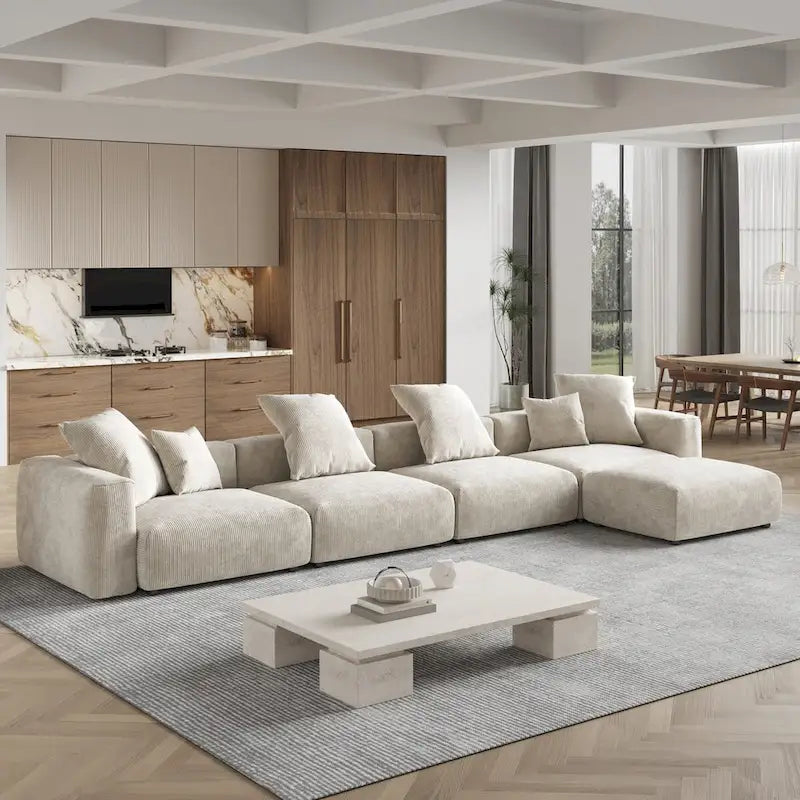 Canapé d'angle surdimensionné en velours côtelé avec pouf, canapé convertible en forme de L, canapés profonds pour salon moderne