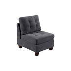 Fauteuil-canapé modulaire Lemy 32 pouces sans accoudoirs, revêtement gris capitonné, bois massif