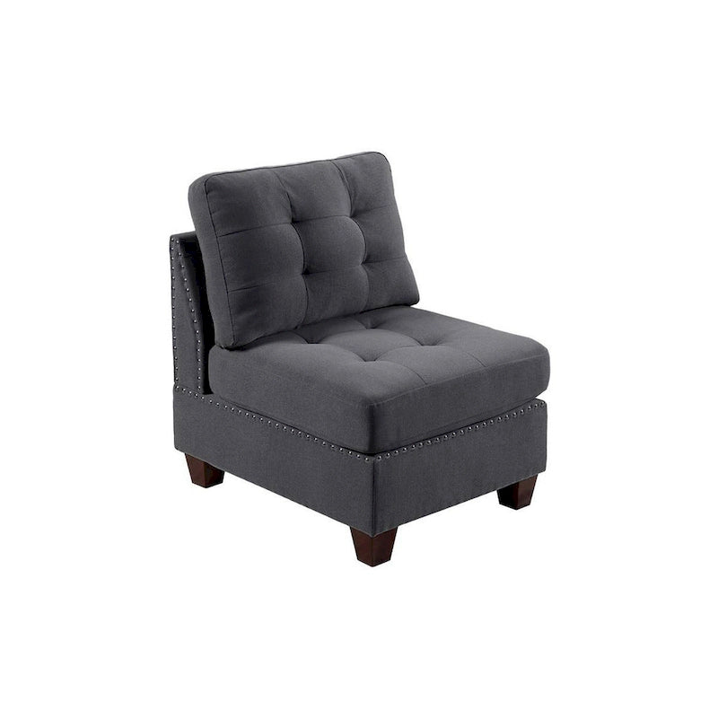 Fauteuil-canapé modulaire Lemy 32 pouces sans accoudoirs, revêtement gris capitonné, bois massif