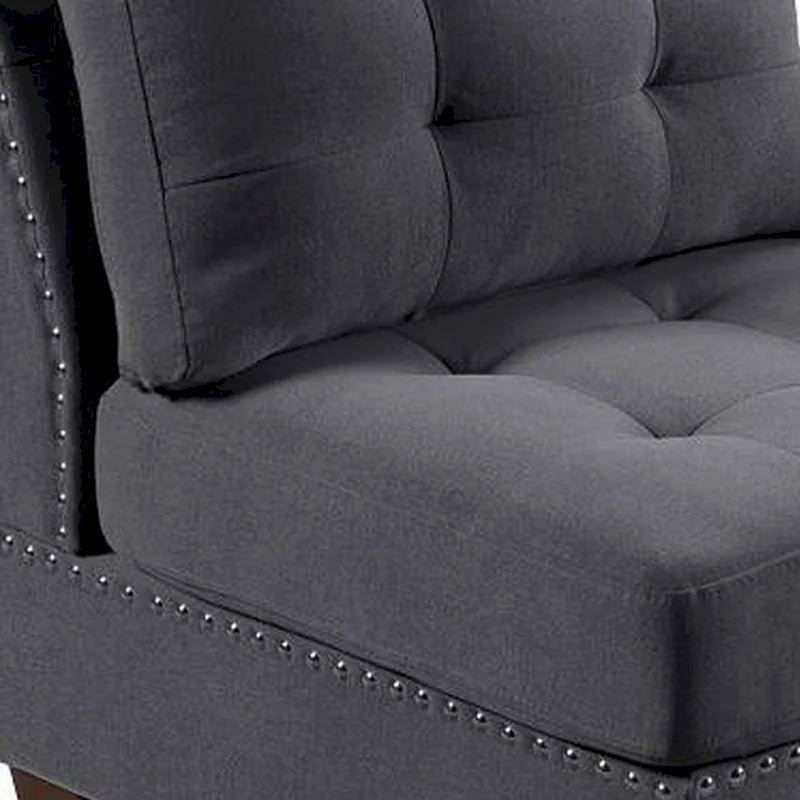 Fauteuil-canapé modulaire Lemy 32 pouces sans accoudoirs, revêtement gris capitonné, bois massif